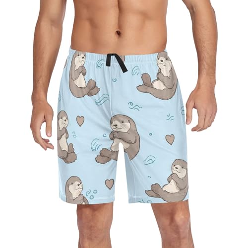Men's Short Pajama Bottoms Capybara Otter Blue Animal Home Casual Sleep Pants4