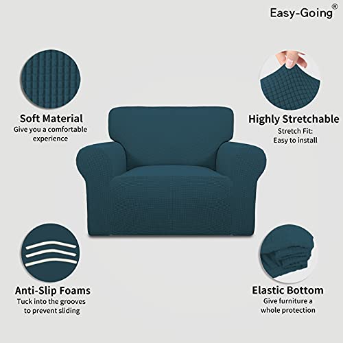 Image of Easy-Going Stretch Oversized Chair Sofa Slipcover 1-Piece Couch Sofa Cover Furniture Protector Soft with Elastic Bottom for Kids Spandex Jacquard Fabric Small Checks Deep Teal