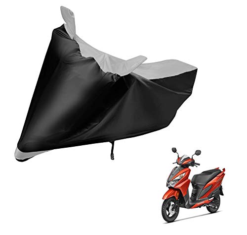 Image of Auto Hub Scooty Cover Compatible with Grazia with Mirror Pocket, Dustproof, Heat Resistant, Triple Stitched, Grazia Scooty Cover- Black, Silver