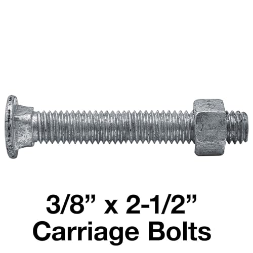 Image of Carriage Bolts 3 /8-16 x 2-1 /2 inch: w /Nuts Galvanized Bulk Carriage Bolt ~ Coarse Thread (2 1 /2 inches Long) (25 Pieces)