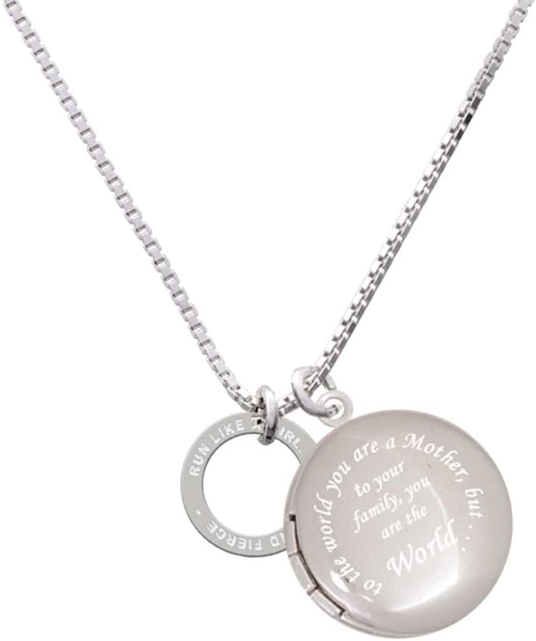 Delight Jewelry Silvertone Run Like A Girl Eternity Ring - To the World You are a Mother Locket Necklace, 18"+1"