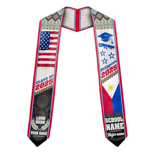 MonkeyVan Personalized Graduation Stole for Filipino Senior, Philippines Flag Graduation Sash Class of 2025 Grad Gifts S258