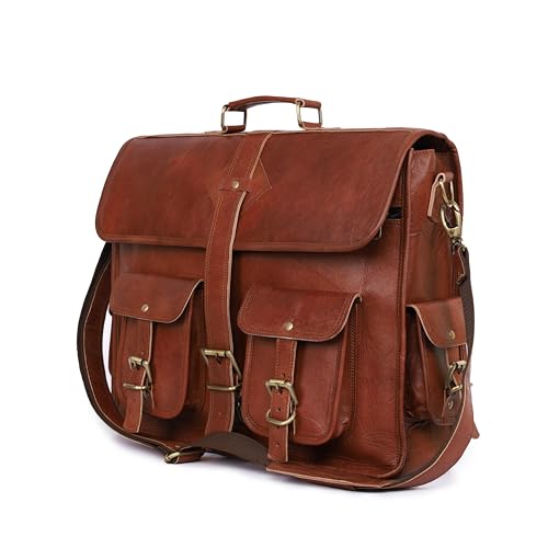 Vintage Leather Laptop Bag for Men - Full Grain Large Messenger Bag 18 Inches With Rustic Look - Best Brown Briefcase2