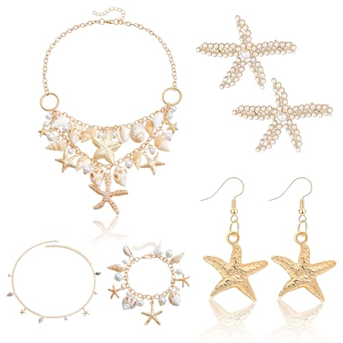 YUPDFGB Accesorios para el disfraz de sirena, collar de perlas de imitación de mar, collar grueso llamativo, para el Cabello de Estrella de Mar para Carnaval Fiesta en la Playa, de Halloween