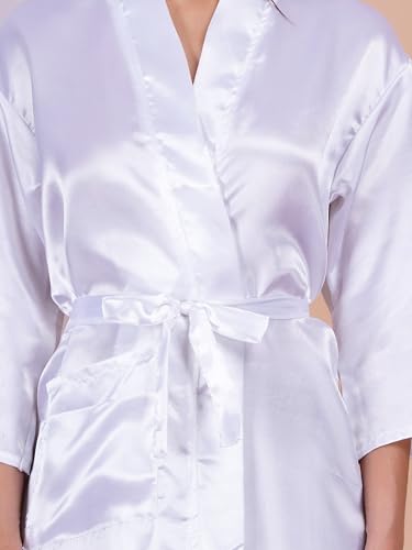 Image of Premium Satin Fullsleeve Bathrobe Solid Print Lightweight & Comfortable Loungewear Robe