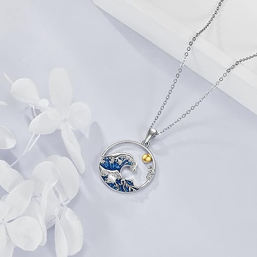 YFN Wave Necklace Sterling Silver Ocean Wave Sun Pendant Necklace Ocean Beach Jewelry for Women Gifts3