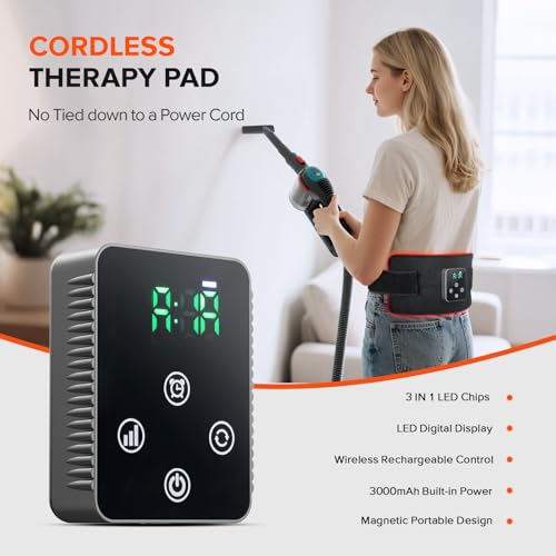 Image of Cordless Red Light Therapy Belt, 3000mAh Battery Rechargeable Magnetic LED Screen Controller, Portable & Cordless, 12.4 inch * 5.7 inch Cordless Infrared Red Light Therapy for Body Back Knee Leg