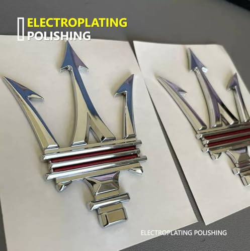Image of 2PC Side Door Trident Emblem Stickers,3D Rear Window Badge Compatible with Qvattroporte,Ghiblii Series Accessories(Chrome-Red New)