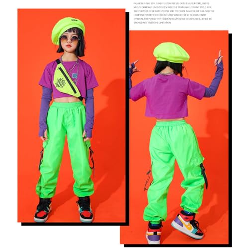 Image of Rolanko Girls Cargo Pants for Kids Loose Streetwear Hip Hop Dance Cotton Cargo Jogger Pants for Kids 4-15 Years