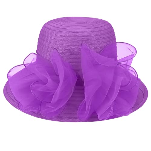 Image of DRESHOW Lady Derby Dress Church Bowler Cloche Hat Bowknot Organza Bridal Cap for Wedding