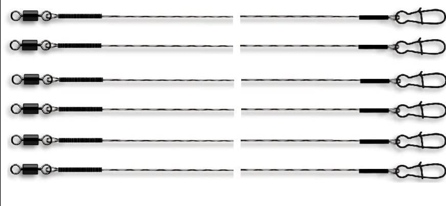 Lot : 6 powerflex 7 x 7 Bas de ligne acier super souple avec émerillon - 20 kg - Longueur 50 cm + Autocollant Petri Heil!