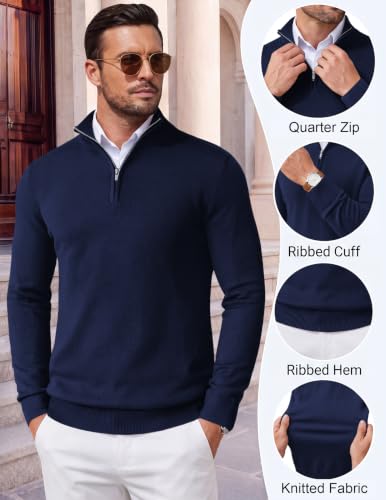 Image of COOFANDY Men's Quarter Zip Up Sweaters Slim Fit Lightweight Mock Pullover