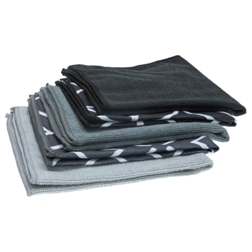 Sorbo Microfasertücher Grey & Black – 5er-Set – 40 x 40 cm – Wiederverwendbar & waschbar – Für streifenfreie & fettfreie Reinigung – Modernes Design – Trocken & feucht verwendbar