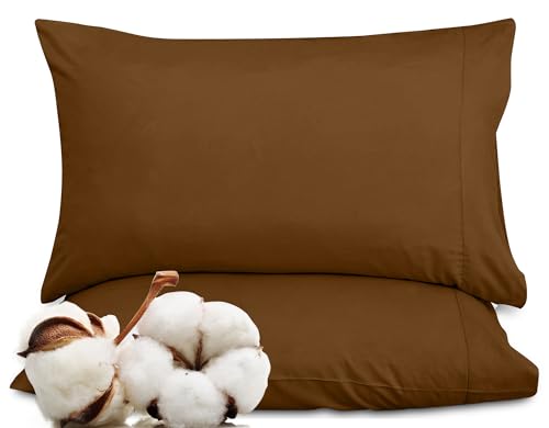 Image of ROYALE LINENS 300 Thread Count 100% Long Staple Combed Cotton Pillowcases Set of 2 -Ultra Soft -Standard Bed Pillow Cover- 20 inchx26 inch -Breathable, Cool & Crisp Percale Pillow Cases (Std, Chocolate)