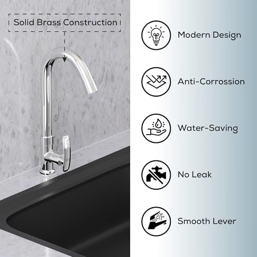 Image of GLOXY Premium Swan Neck Kitchen Sink Tap with 360 Degree Swivel Spout Riva Lever with Chrome Finish - Deck Mounted Wash Basin Tap for Kitchen Sink & Bathroom