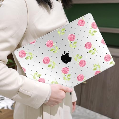 Image of MEEgoodo for M5 /M4 /M3 /M2 MacBook Air 15 inch Case 2026 2025 2024 2023, Case Fit Model (A3448 /A3241 /A3114 /A2941) for MacBook Air 15.3 inch, Watercolor Roses&Polka Dots