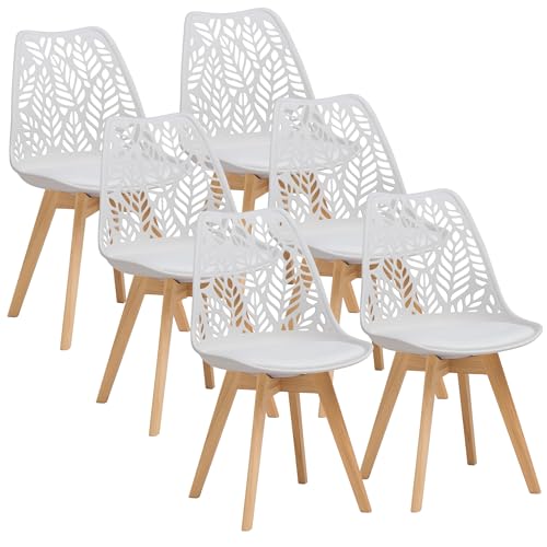 GrandCA HOME Lot de 6 chaises de Salle à Manger de Style Nordique,Chaise de Cuisine rembourrée,Pieds en Bois de hêtre, Dossier ajouré,pour la Cuisine,Le...