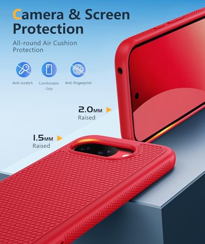 Image of FNTCASE for Google Pixel 10A Case - Military Grade Drop Protection, 14ft Drop Tested, Screen Protector Included, Anti-Slip Anti-Fingerprint Matte Textured, Soft TPU Shockproof Cover (Red)