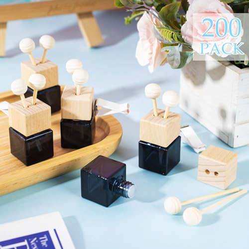 Zubebe 100 Pcs Car Diffuser Bottles Empty Bulk Vent Clip Car Air Freshener Diffuser for Essential Oil Perfume Glass Bottle with Wooden Caps Stick Fragrance Ornament (Gradient Black) by Zubebe - Image 2