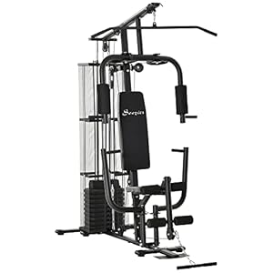 Soozier Home Gym, Multifunction Gym Equipment Workout Station with 100Lbs Weight Stack for LAT Pulldown, Leg Extensions…