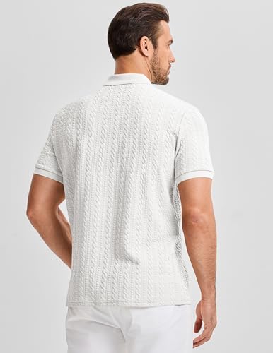 Image of JMIERR Men's Casual Polo Shirt Knitted Textured Short Sleeve Stretch Golf Shirt Summer Vacation Beach Collared Shirts