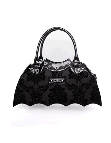 Bat Shaped Handbag with Damask Print and Metal Embellishments on Bag - Includes Shoulder Strap2