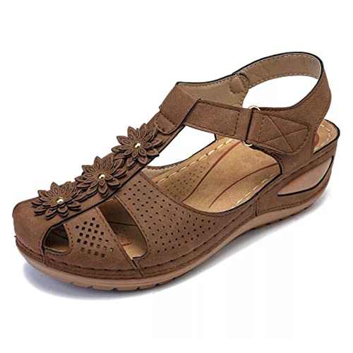 Générique Sandales Femme Été Confortable Bout Fermé Sandales Compensées Mode pour Femmes Premium Orthopédiques Chaussures Plateforme et Nu-Pieds de Plage Anti-Dérapant Respirant – vue 4
