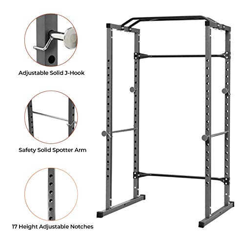 Kicode Power Squat Rack, Heavy Duty Multi-Function Power Cage Rack, Home Gym Exercise Bench Press Weightlifting Workout Station, Weight Capacity 1000 Pounds