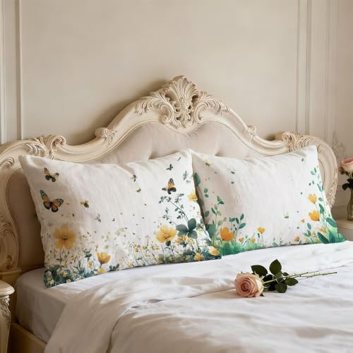 Housse de coussin jaune et vert velours chic pour lit et salon