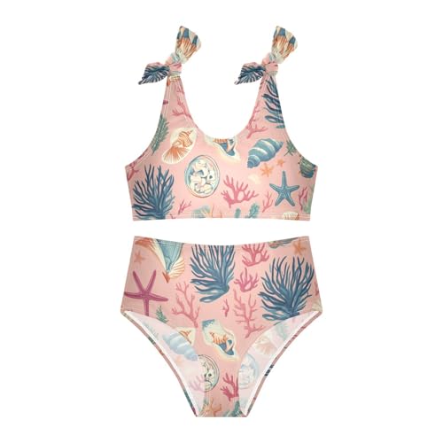 KLL Sea Ocean Animals Corals Seaweeds Shells Sand Girls' Two Piece Bikini Sets Quick-Dry Beach Swimsuit Bathing Suit3