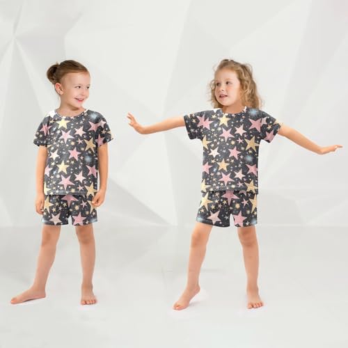 Vdsrup Stars Summer Pajamas Set Short Cotton Sleepwear 2 Piece Unisex 5Y4