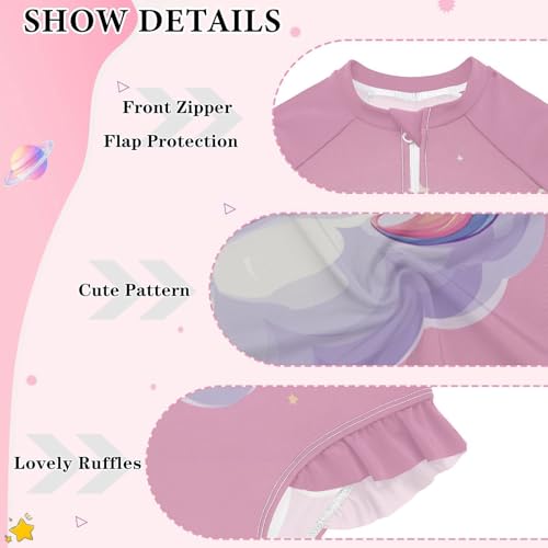 CaTaKu Girls One Piece Swimsuit Unicorn Sweetly Cloud Toddler Bathing Suit Long Sleeve UPF 50+ Rash Guard Swimwear 3-12Y3