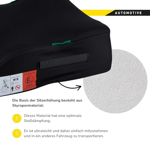 Dunlop Sitzerhöhung Auto Kinder Schwarz Kindersitzerhöhung ECE R129 - Ergonomischer Kindersitz Ab 3 Jahre - Kinderautositz Mit Waschbarem Bezug - Sitzkissen Auto Für Kinder 135-150 cm