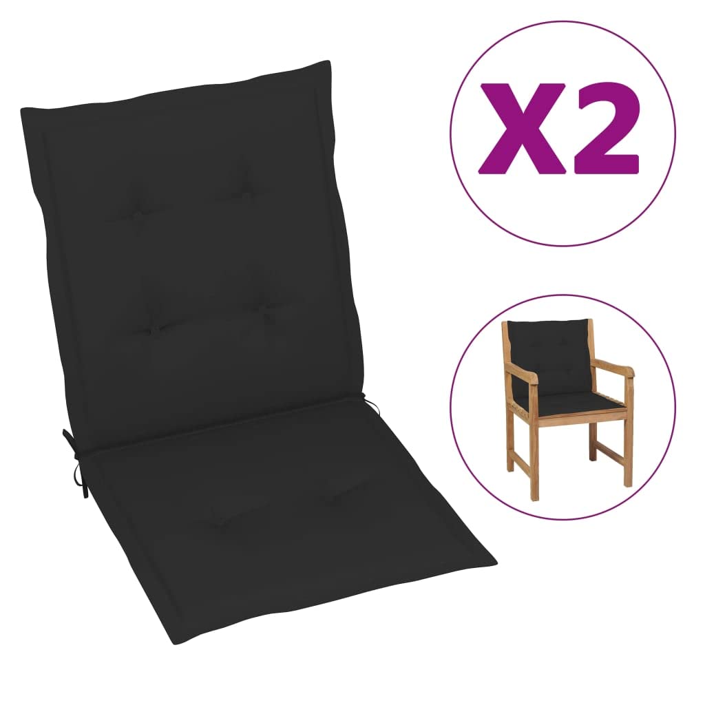 Cuscino per sedia da giardino, 2 pezzi, per sedie a sdraio con schienale alto, design universale, per interni ed esterni, balcone, terrazza, con 2 laccetti, nero, 100 x 50 x 3 cm