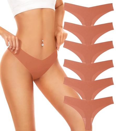 Image of Seamless Underwear Women Pack No Show Thongs For Women Ladies Sexy Panties Underwear Breathable Comfortable 6 Packs