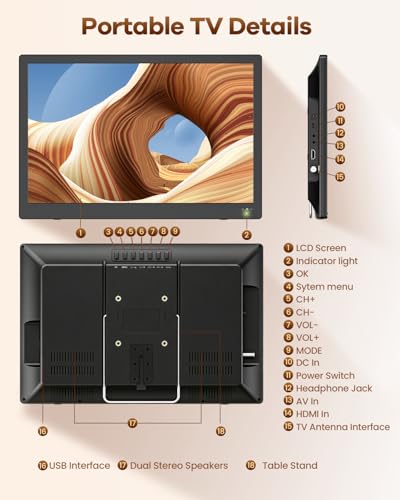 NORTHING 17.2" Portable TV with Antenna, 7000mAh Rechargeable Kitchen TV - image 7