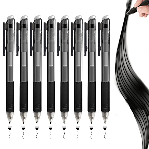 Bolígrafo retráctil, Boligrafos Borrables, bolígrafo Roller Tinta de gel líquido 8PCS Rollerball gel Punta bolis borrables de 0,7 mm, negro Cover