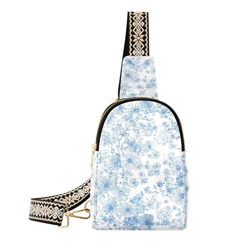 Bolso bandolera pequeño azul y blanco para mujer miniatura 1