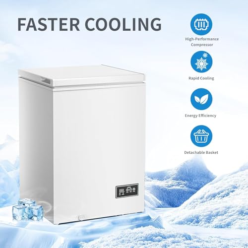 Image of Kismile 3.5 Cu.Ft Compact Chest Freezer, Ultra-Low Temperature Deep Freezer (-40F to 14F), Energy-Efficient, Digital Adjustable Thermostat, Top-Opening Door with 2 Removable Baskets, White