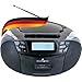 Produktbild SCHWAIGER 658026 CD-Player mit Kassette und Radio MP3 USB Anschluss FM Radio AUX Kopfhörer Boombox Netz- und Batteriebetrieb Display tragbar schwarz