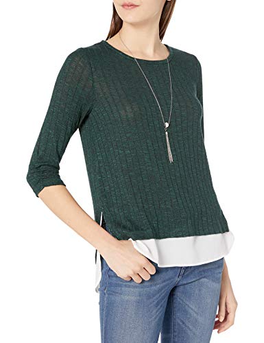 A. Byer Junior's Cinch Sleeve Top with Chiffon Hangdown, Pine, X-Large