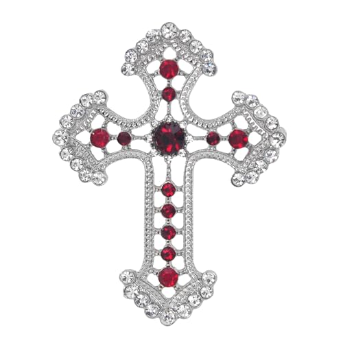 Image of Gyn&Joy Sparkle Crystal Rhinestones Holy Cross Brooch Pin Jewelry For Women Men