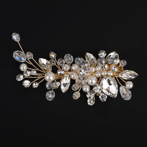 Pinces à cheveux dorées mariage anti-glisse avec strass et perles