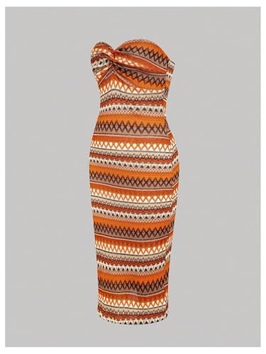 Image of Floerns Women's Boho Tribal Sleeveless Strapless Tube Twist Front Bodycon Maxi Dresses