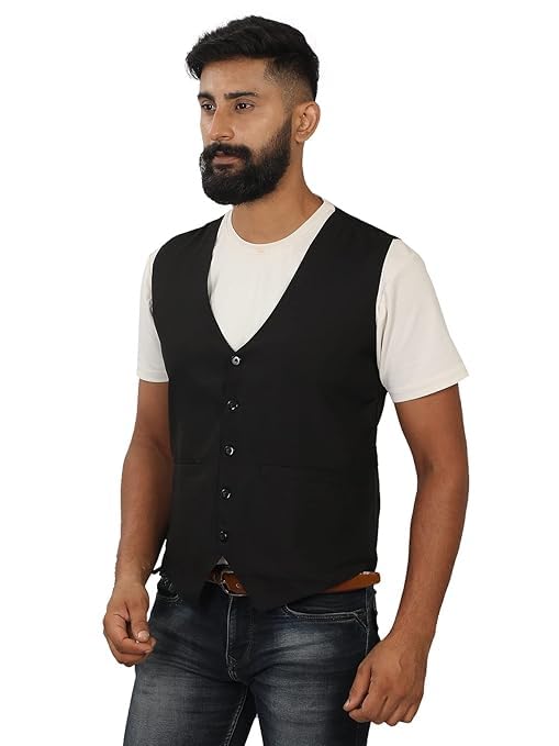 Image of Men's V-Neck Slim Fit Waistcoat - Formal & Casual Single-Breasted Suit Vest | Stylish Wedding, Party & Office Wear | Sleeveless Jacket for Men | koti for man | jodhpuri for men | mens jacket