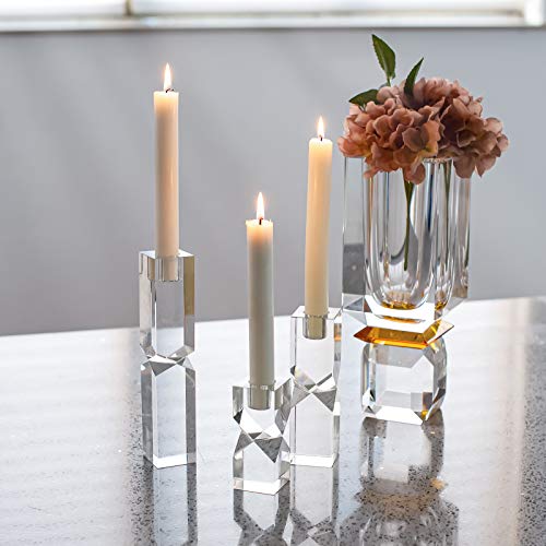 Crystal Candle Holders Set of 3, Clear Taper Candle Holder Decor, Table Centerpieces for Home Party and Wedding Decoration(3.9''/5.9''/7.9'' Height) - Image 7