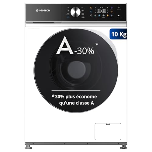 GEDTECH Lave-linge frontal GLLPS101400WH - 10 Kg - 1400 tr/mn - 16 programmes - Eco - Intensif - Rapide – Très Faible conso - Panneau commande LED couleur...