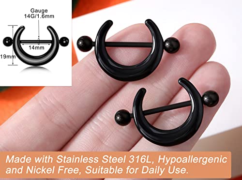 Melighting Black Nipple Rings 14G Surgical Steel 316L Moon Nipple Piercing Jewelry For Women Men Nipple Barbell Body Piercing Jewelry #TOP1