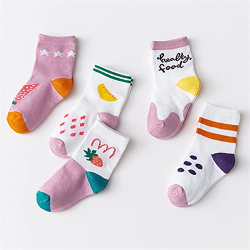 5Pairs lot Baby Socks Autumn Winter Warm Kids Socks Boys Girls Cute Cartoon Dinosaur Car Children Infant Socks 917 (Color : Strawberry, Size : L(4-6 Years Old))