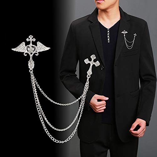 Huture 4PCS Vintage Lapel Pin Retro Brooch British Style Navy Roulette Tuxedo Shirts Scarf Unisex Accessories Birthday Anniversary Gift, Rhinestone Anchor/Wing Pair Cross Hanging Chain, Silver/Gold